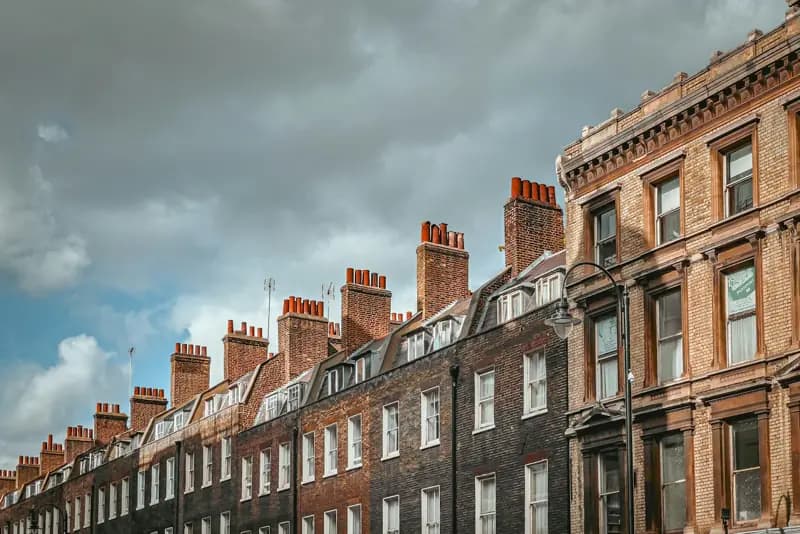 A long row of Victorian terraced houses