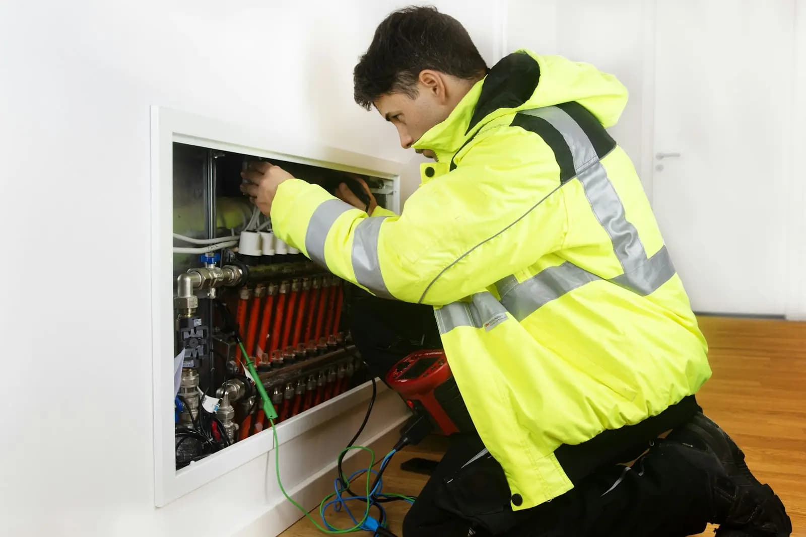 Electrician working on a distribution board
