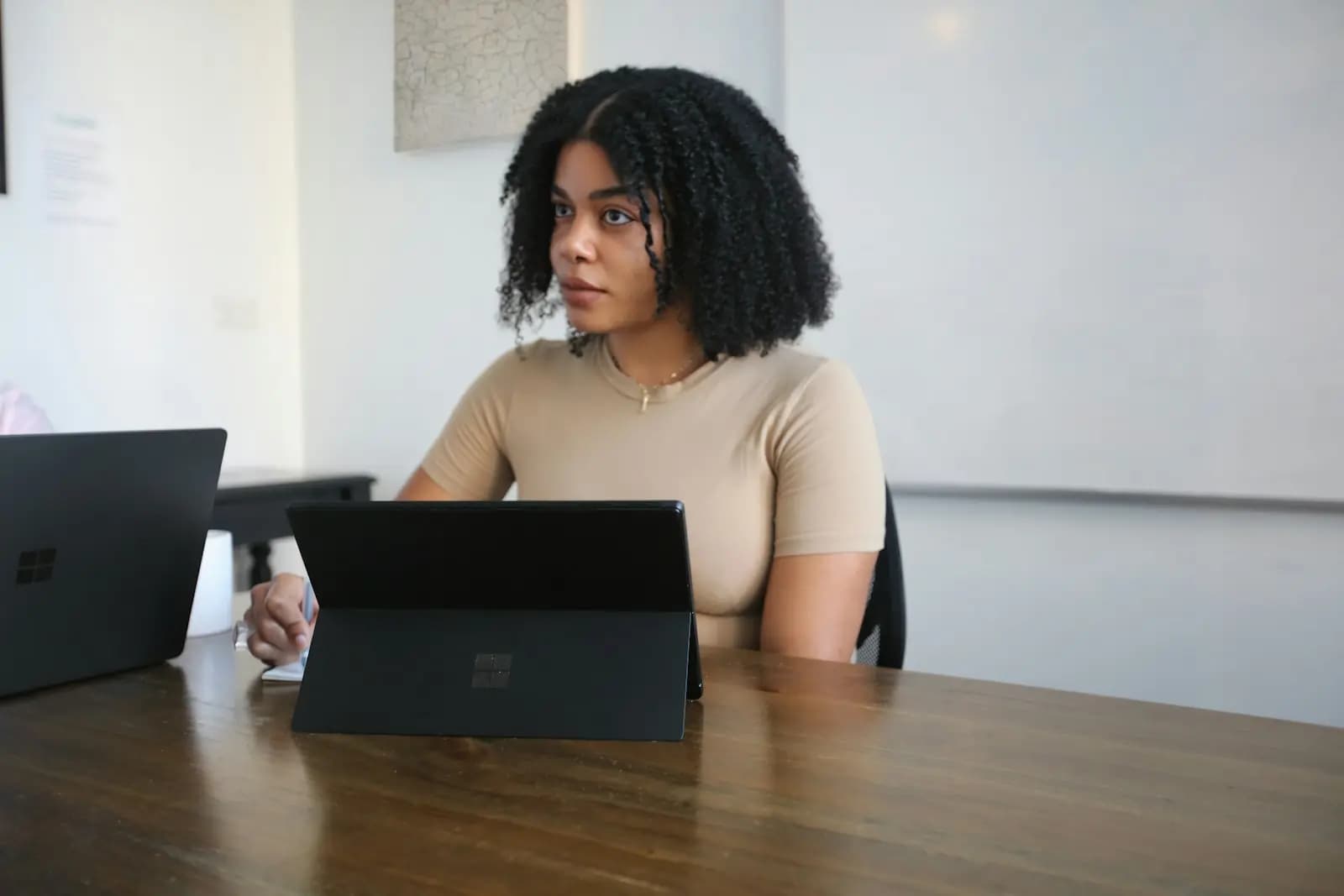 Working at a laptop