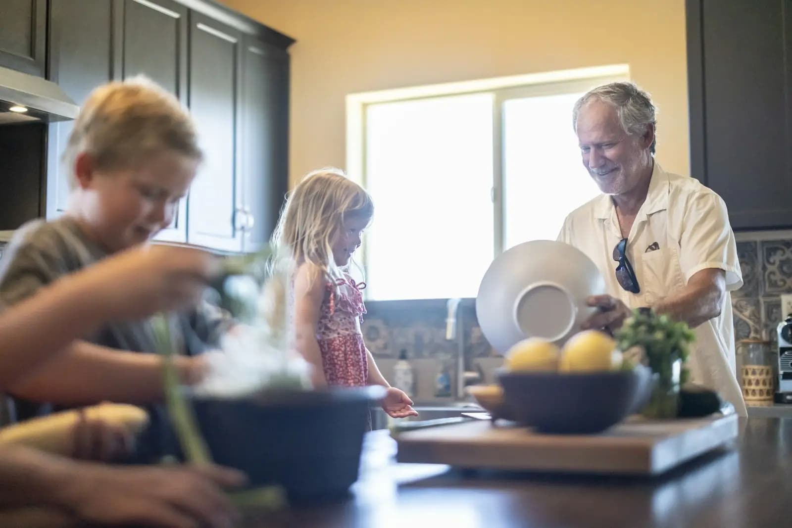 Family cooking in a rented home