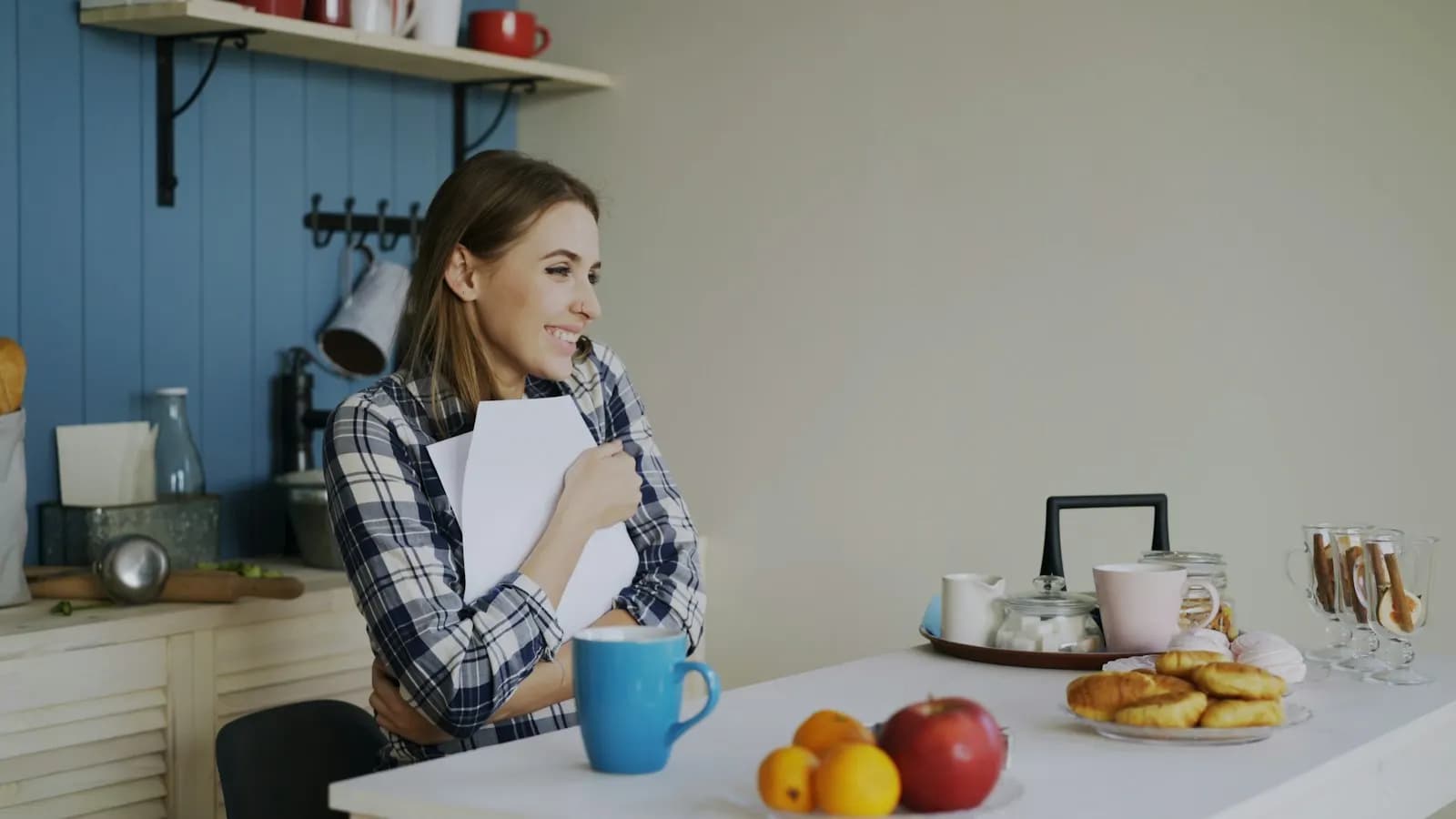Tenant reading her tenancy papers at home