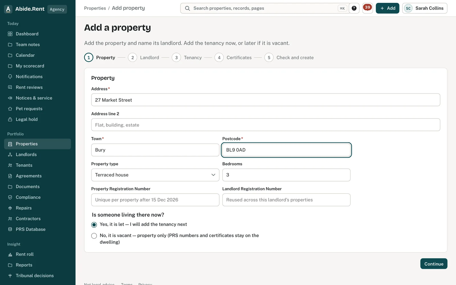 Add a property, step 1