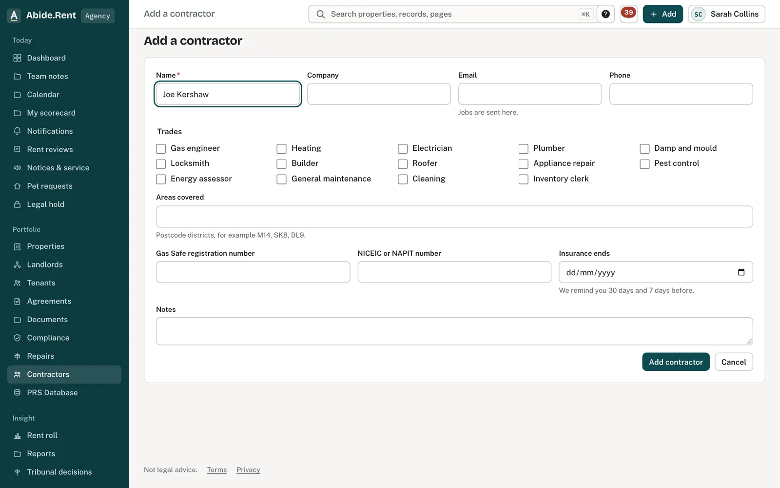 Add a contractor