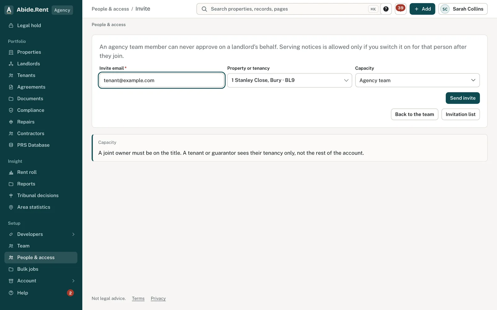 Invite form